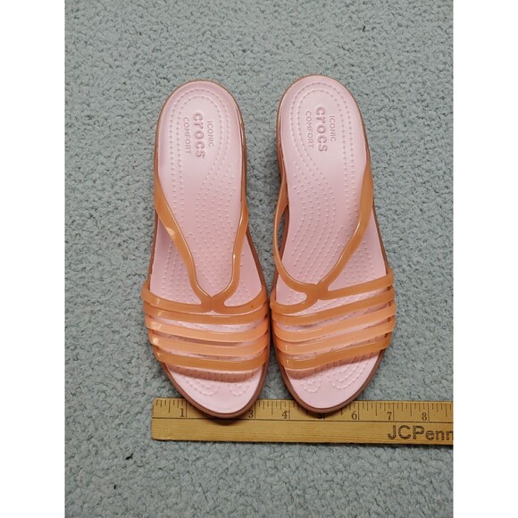 Crocs Isabella Sandals Womens Size 7 Orange Mini Wedge Flip Flops Casual Jelly - Picture 8 of 10
